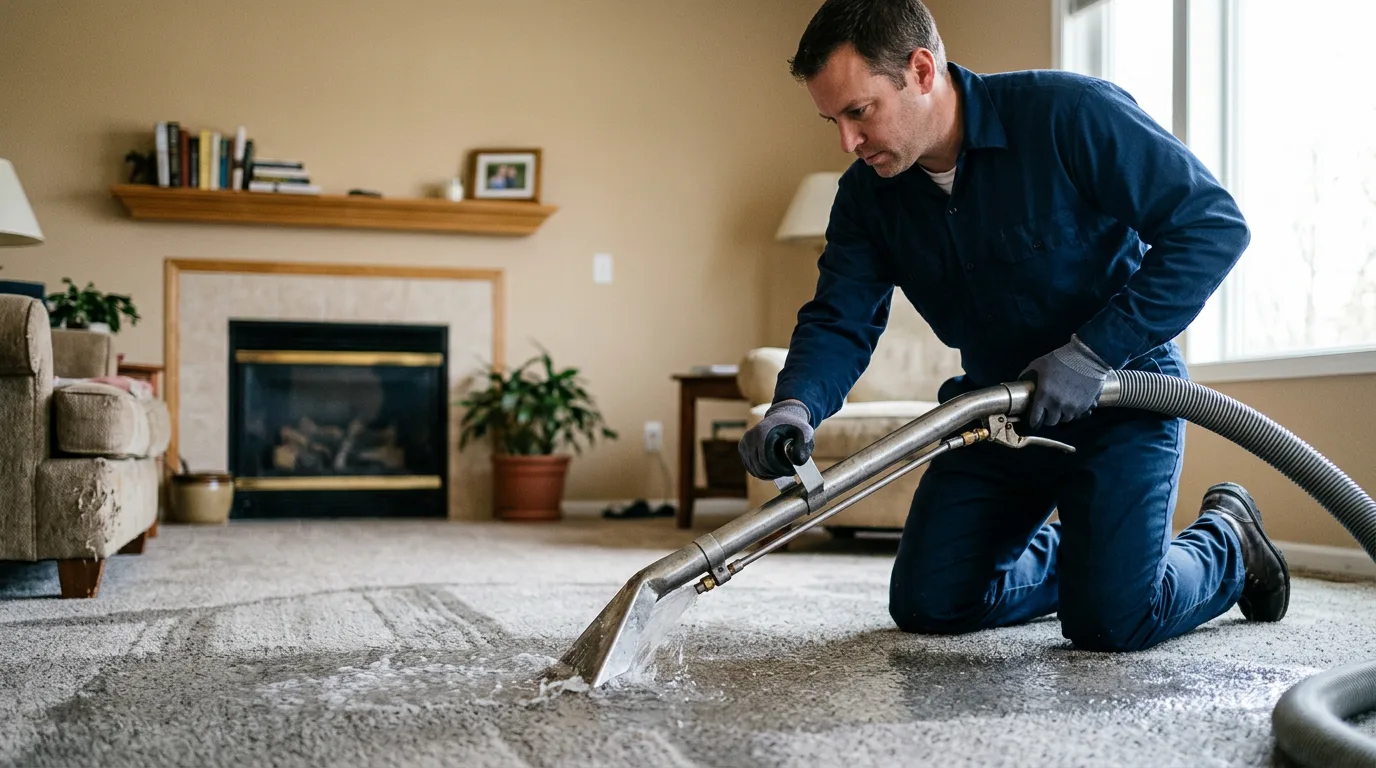 Water damage restoration technician working near Neshanic Station, NJ